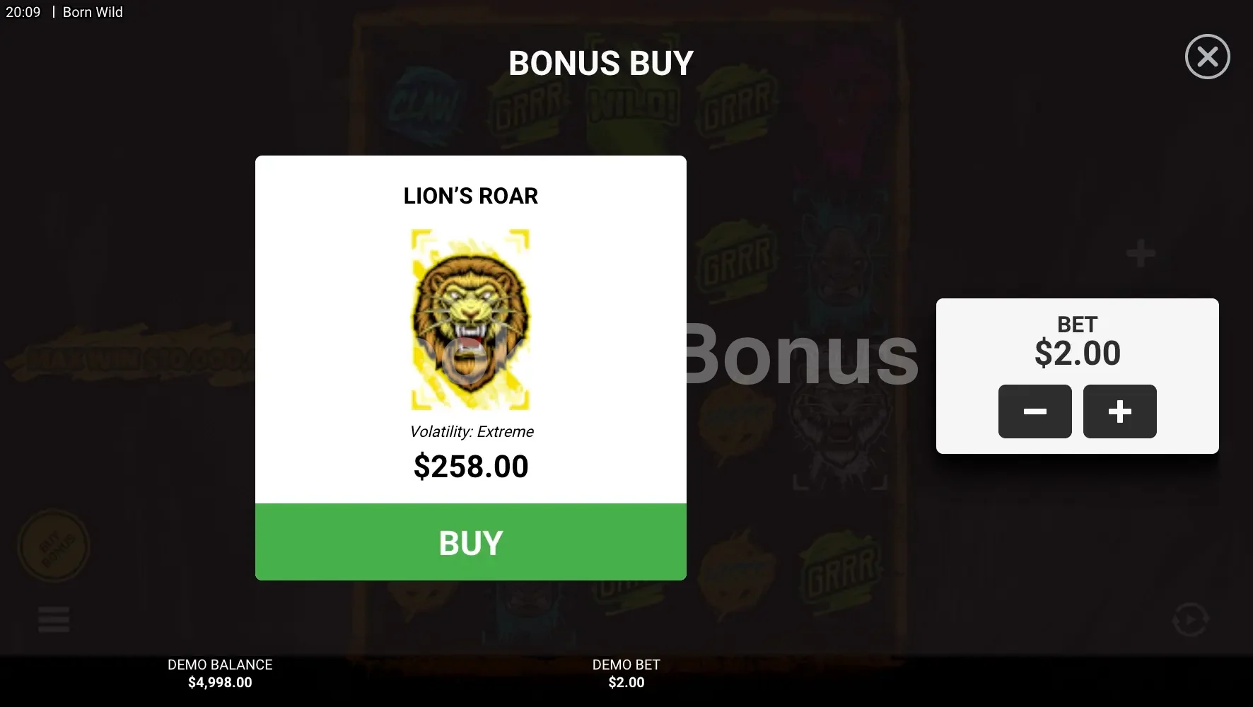 Achat de bonus Born Wild