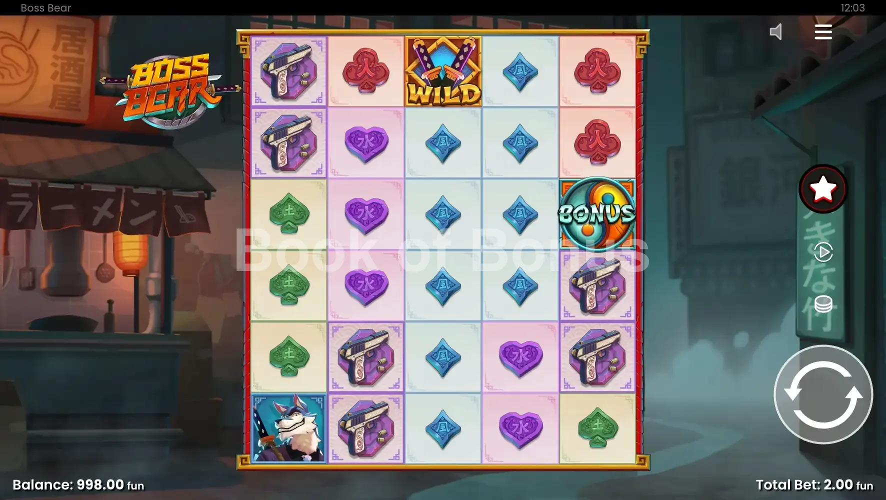 Boss Bear par Push Gaming - jeu de base et disposition des rouleaux