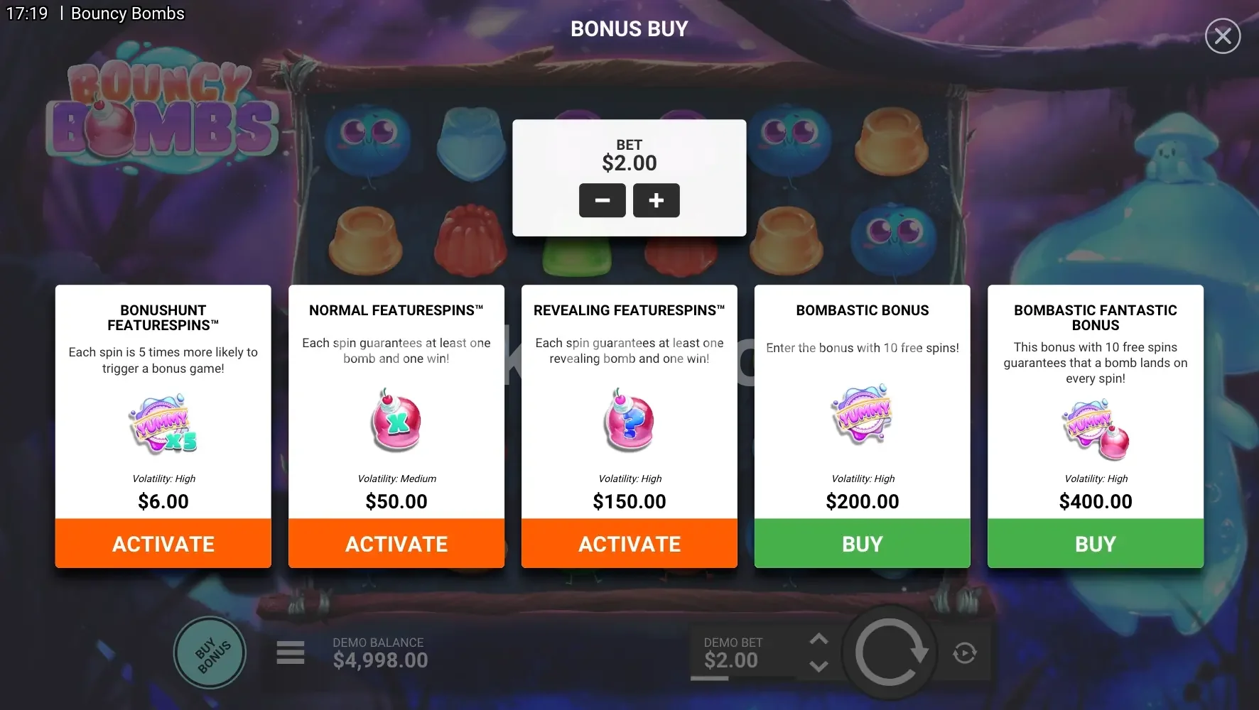 Options bonus buy Bouncy Bombs