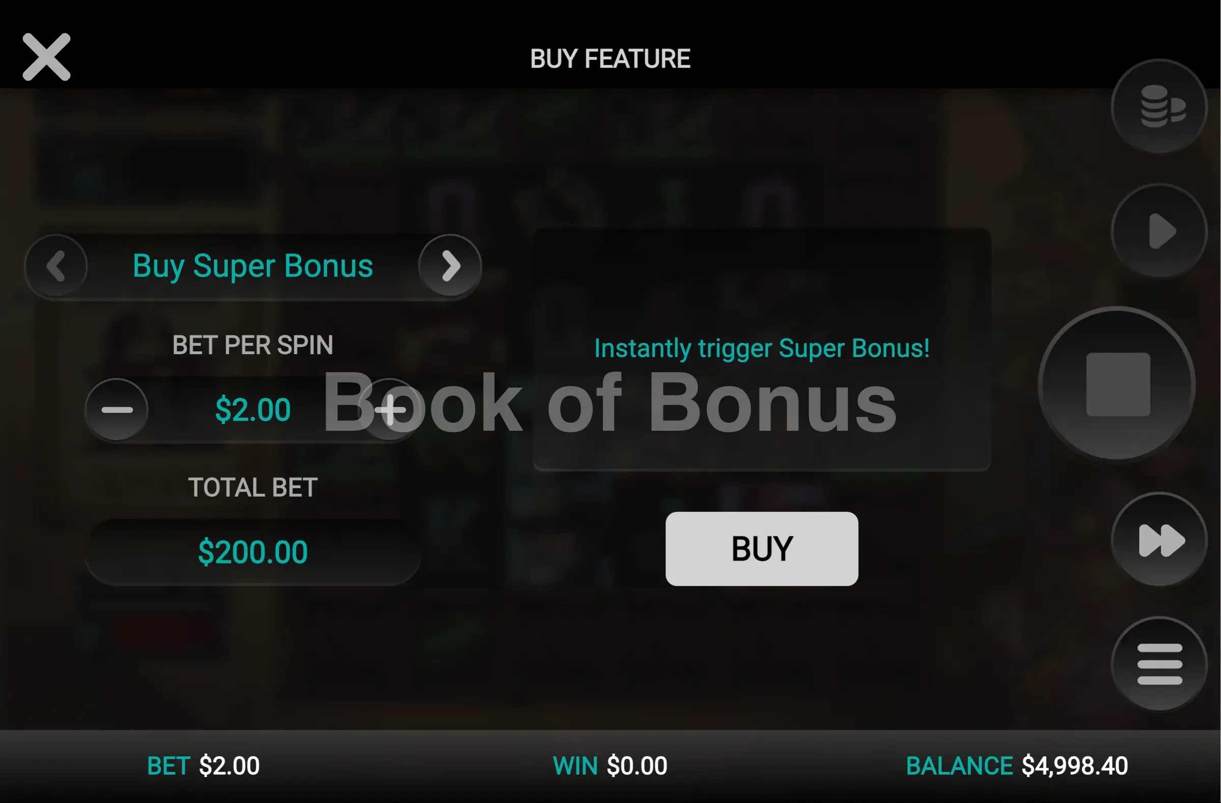 Bounty County par Relax Gaming - menu d'achat de bonus et options
