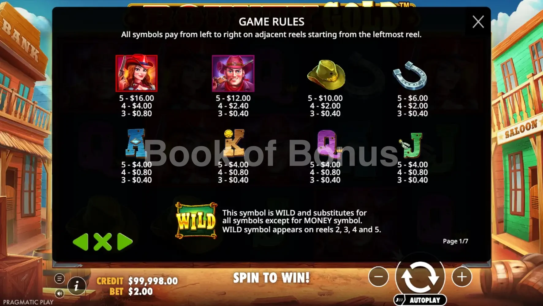 Bounty Gold par Pragmatic Play - table des gains et valeurs des symboles