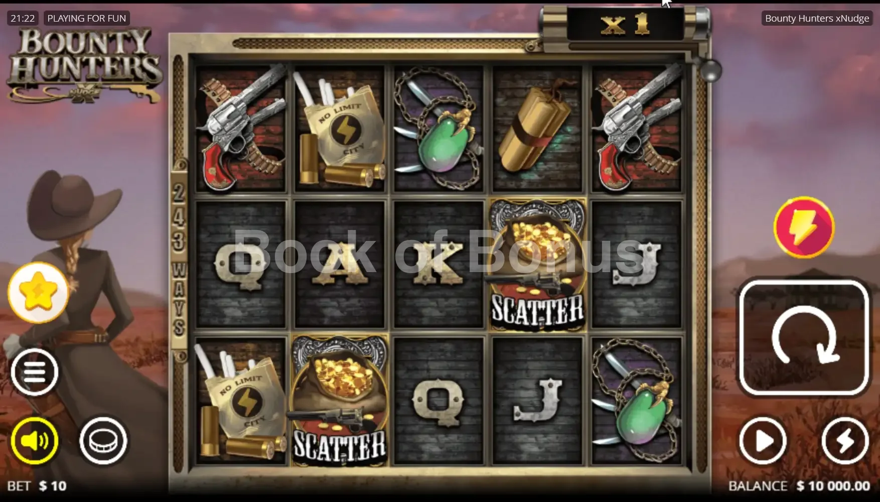 Bounty Hunters par Nolimit City - jeu de base et disposition des rouleaux