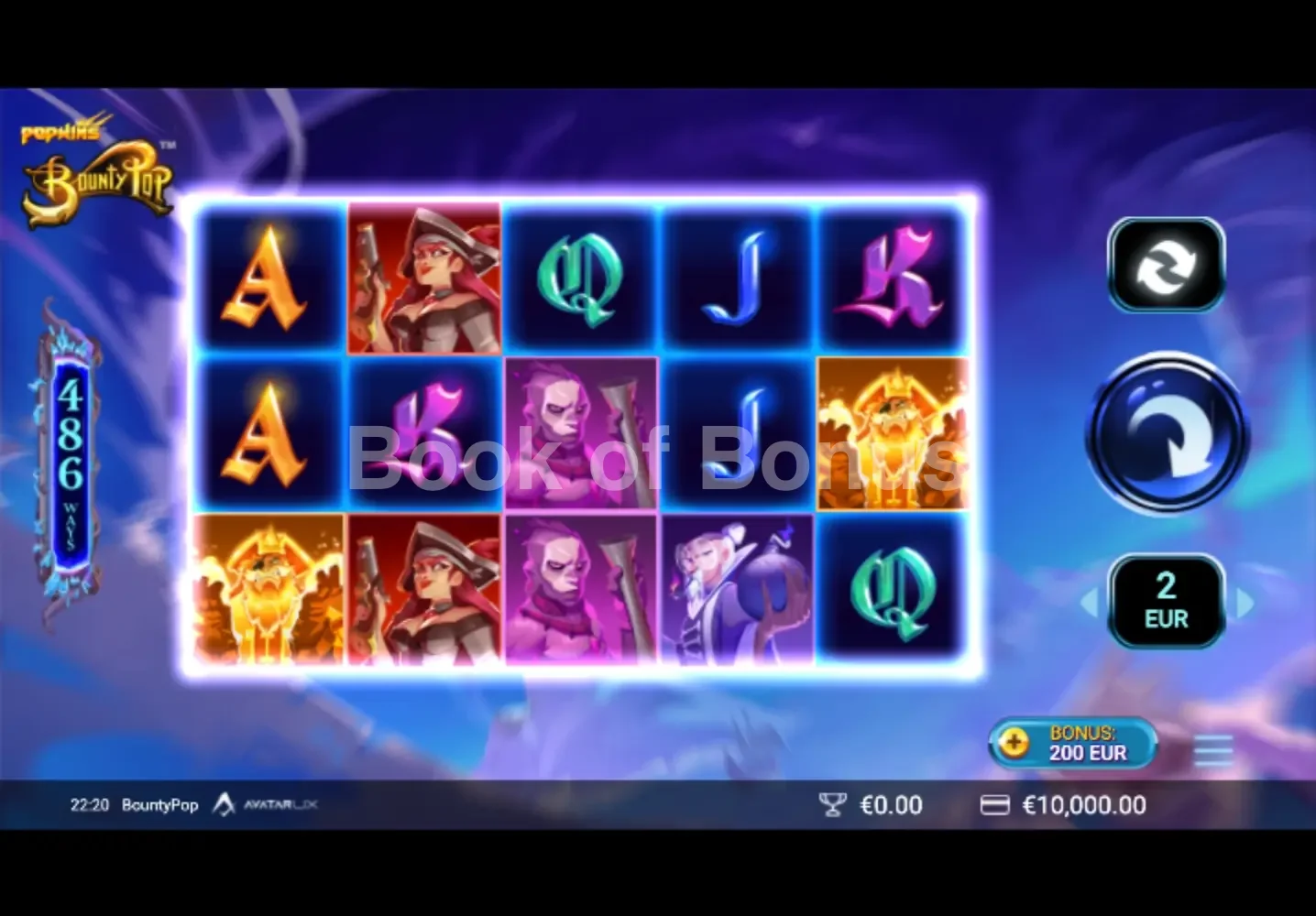 BountyPop par Avatar UX - jeu de base et disposition des rouleaux