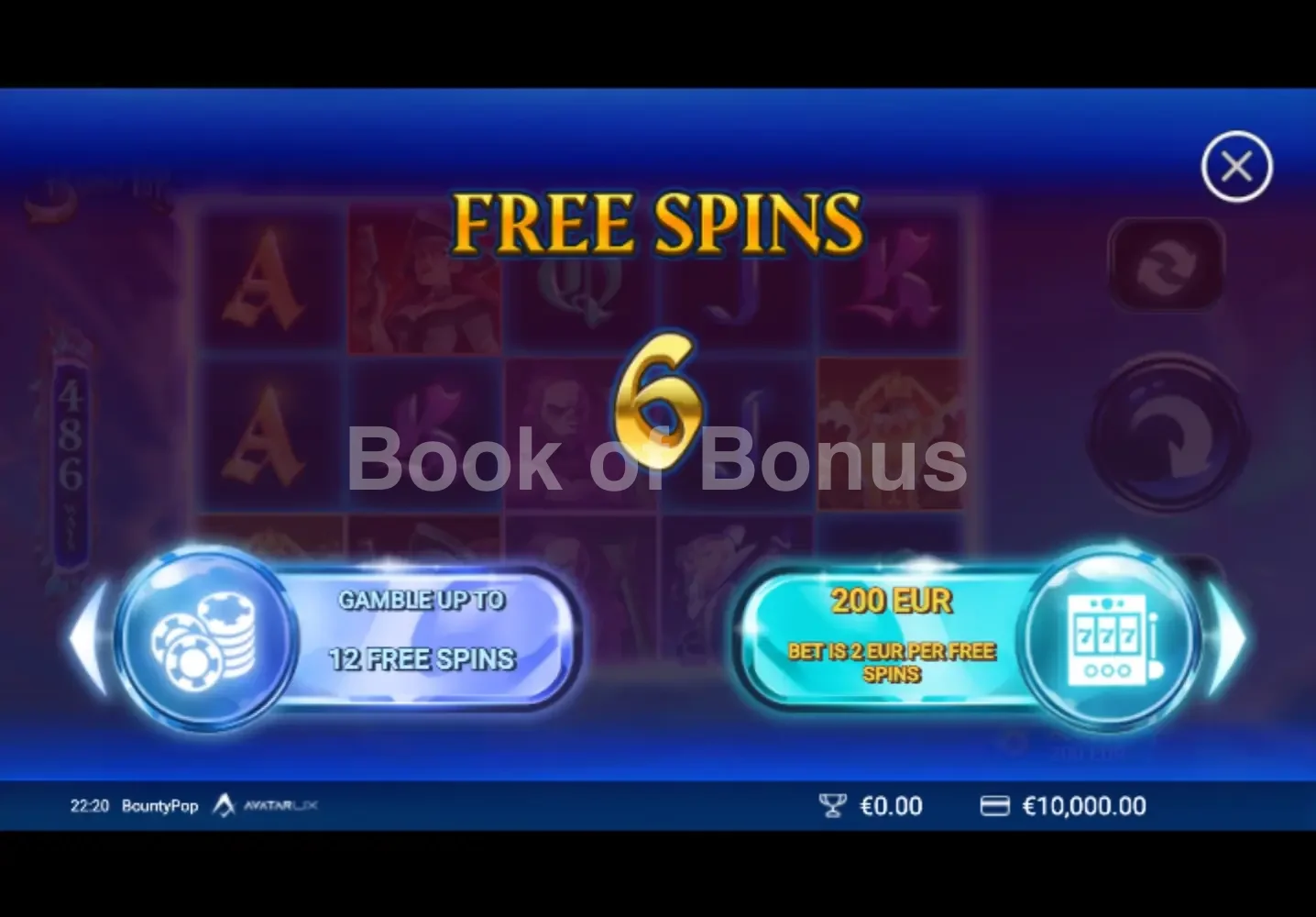 BountyPop par Avatar UX - menu d'achat de bonus et options