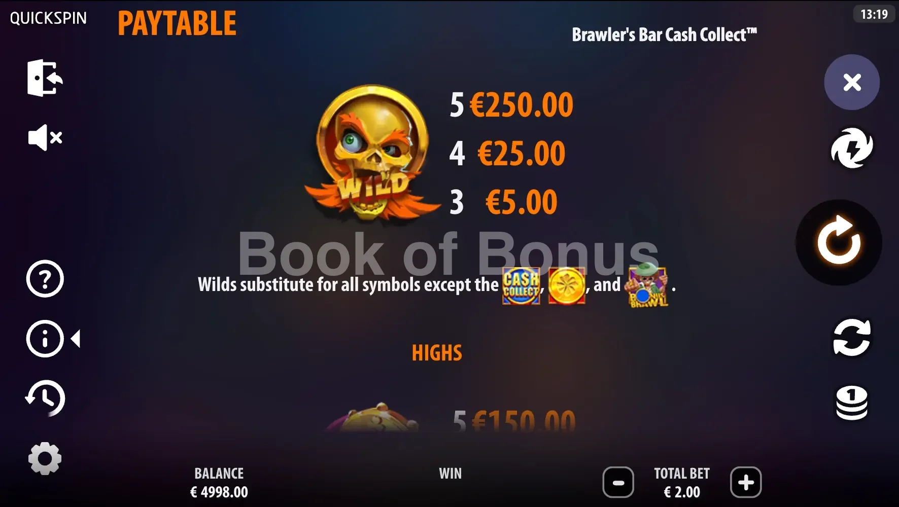 Brawler’s Bar par Quickspin - table des gains et valeurs des symboles