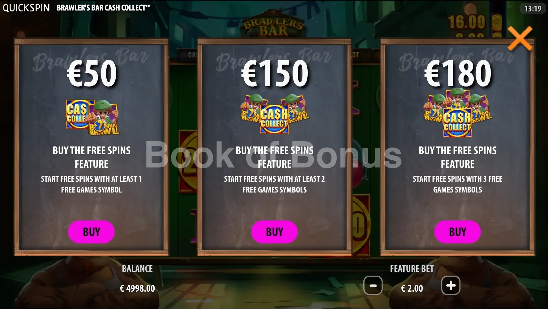 Brawler’s Bar par Quickspin - menu d'achat de bonus et options