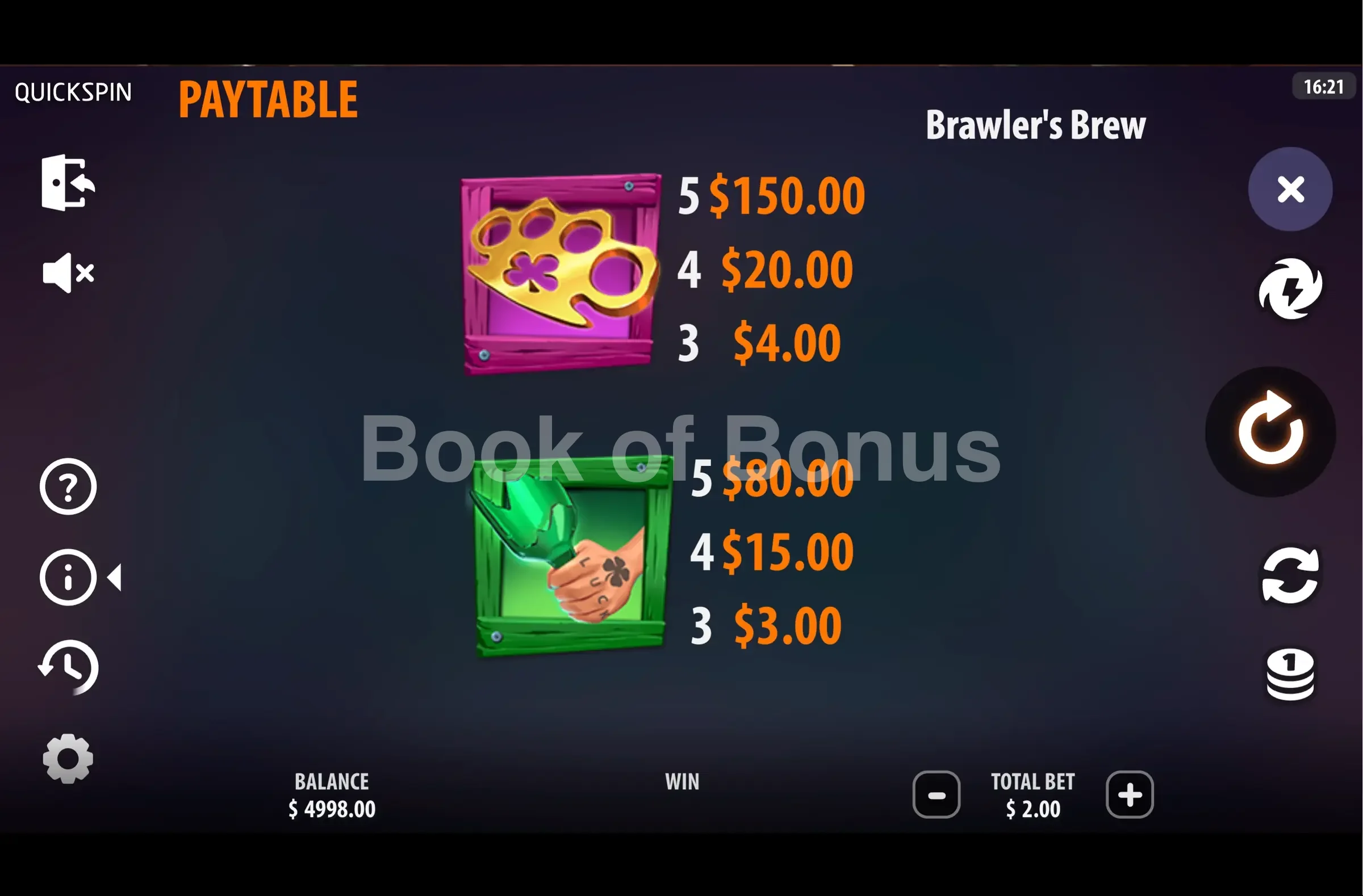Brawlers Brew par Quickspin - table des gains et valeurs des symboles