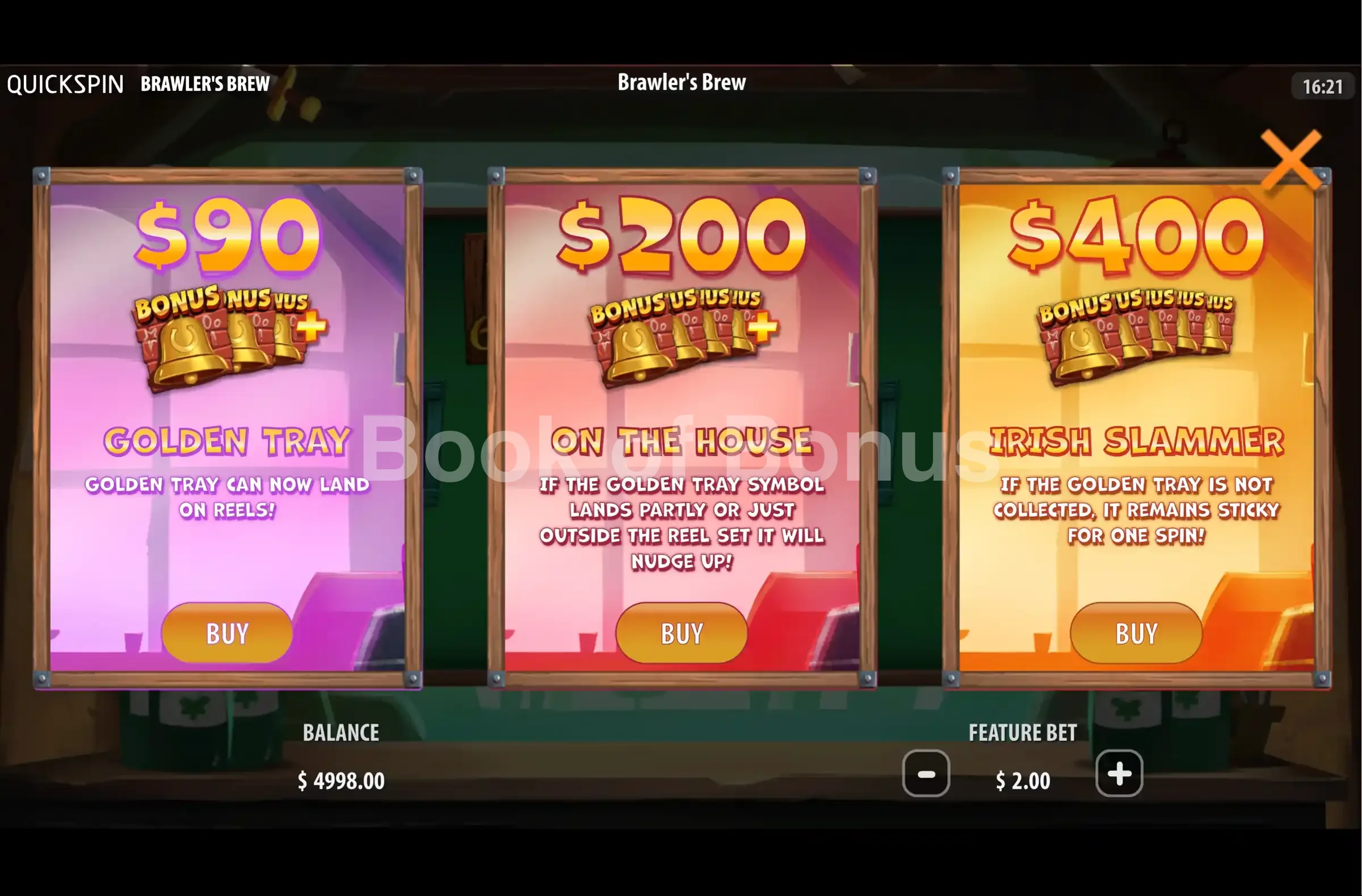 Brawlers Brew par Quickspin - menu d'achat de bonus et options