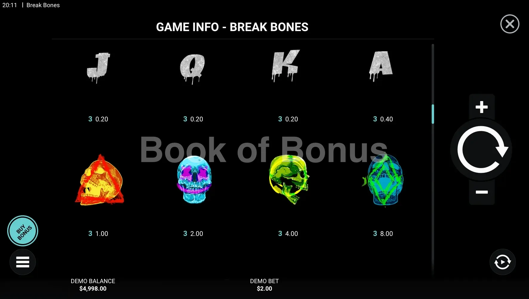 Break Bones par Hacksaw Gaming - table des gains et valeurs des symboles