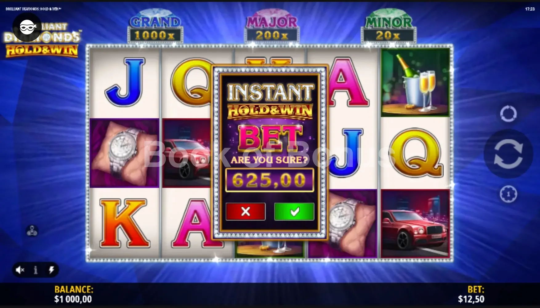 Brilliant Diamonds Hold & Win par iSoftBet - menu d'achat de bonus et options