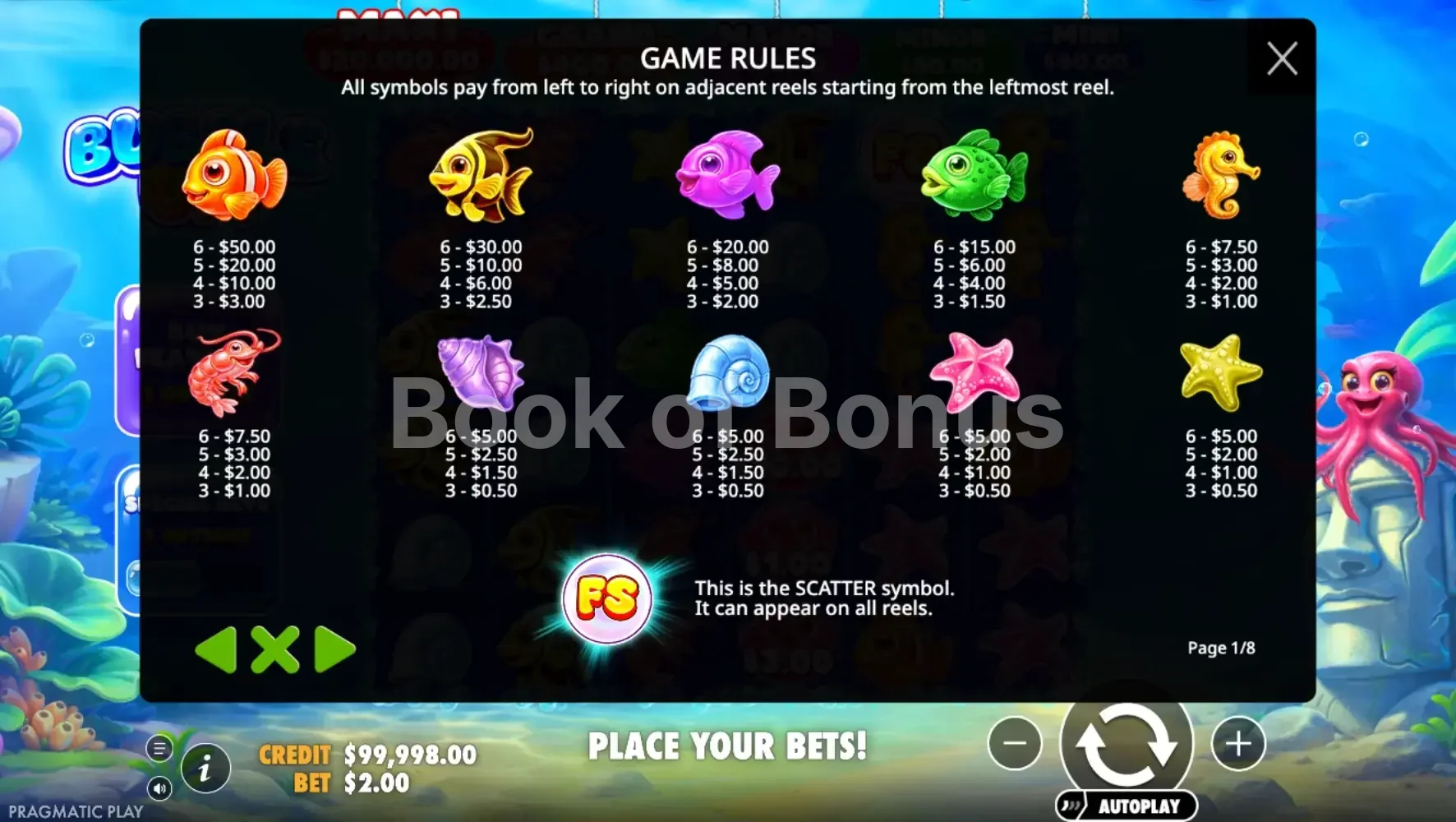 Bubble Up! par Pragmatic Play - table des gains et valeurs des symboles