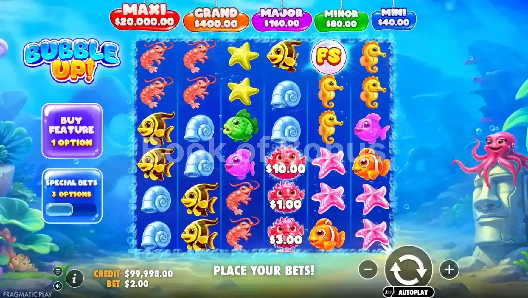Bubble Up! par Pragmatic Play - jeu de base et disposition des rouleaux