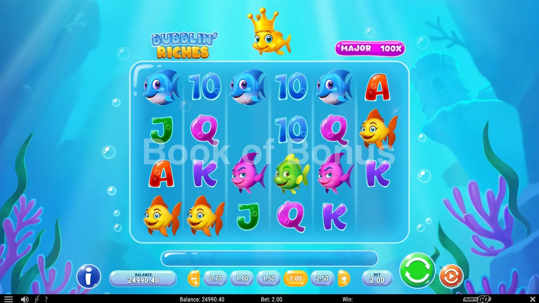 Bubblin' Riches par Play'n GO - jeu de base et disposition des rouleaux