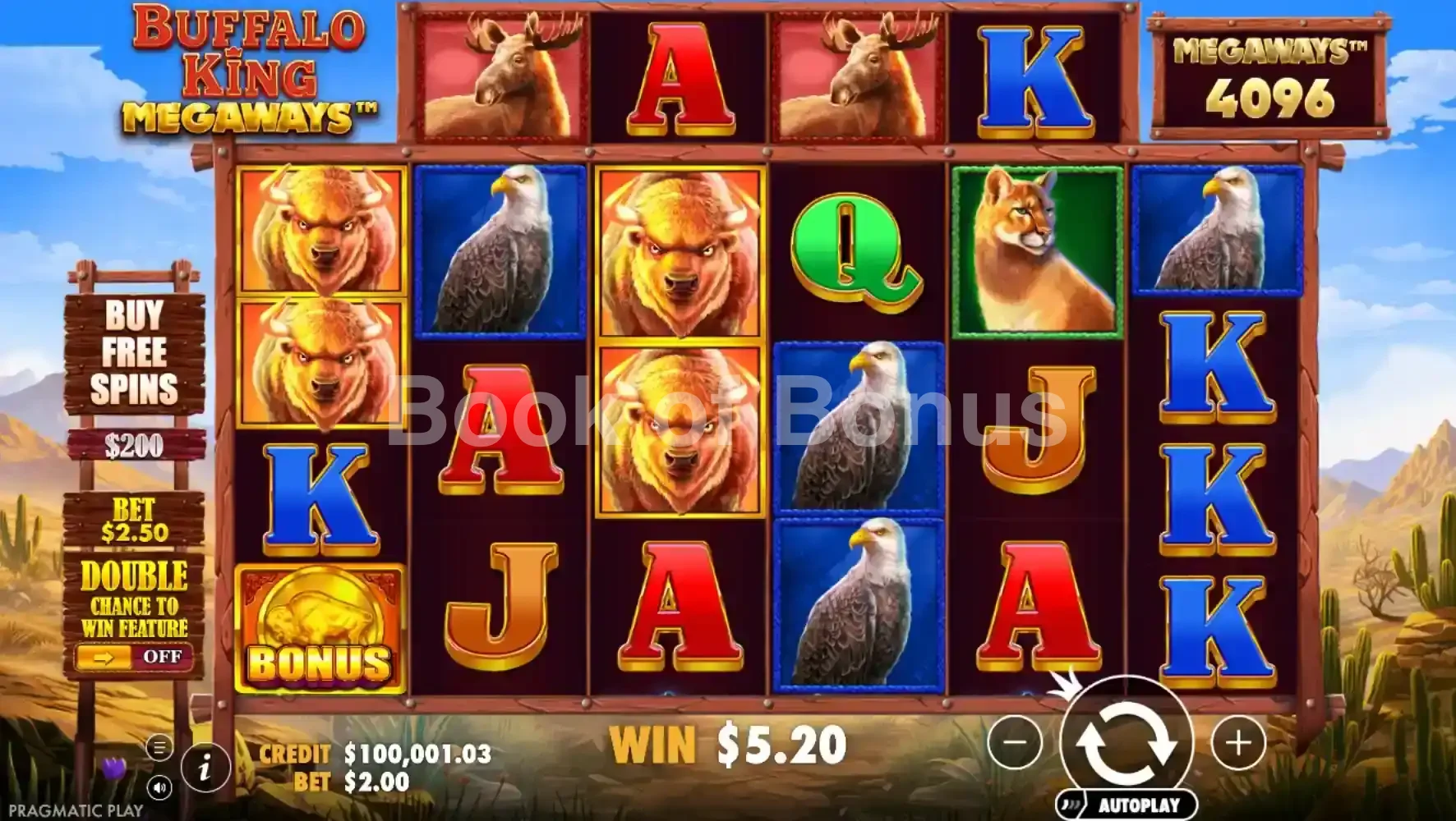 Buffalo King Megaways par Pragmatic Play - jeu de base et disposition des rouleaux