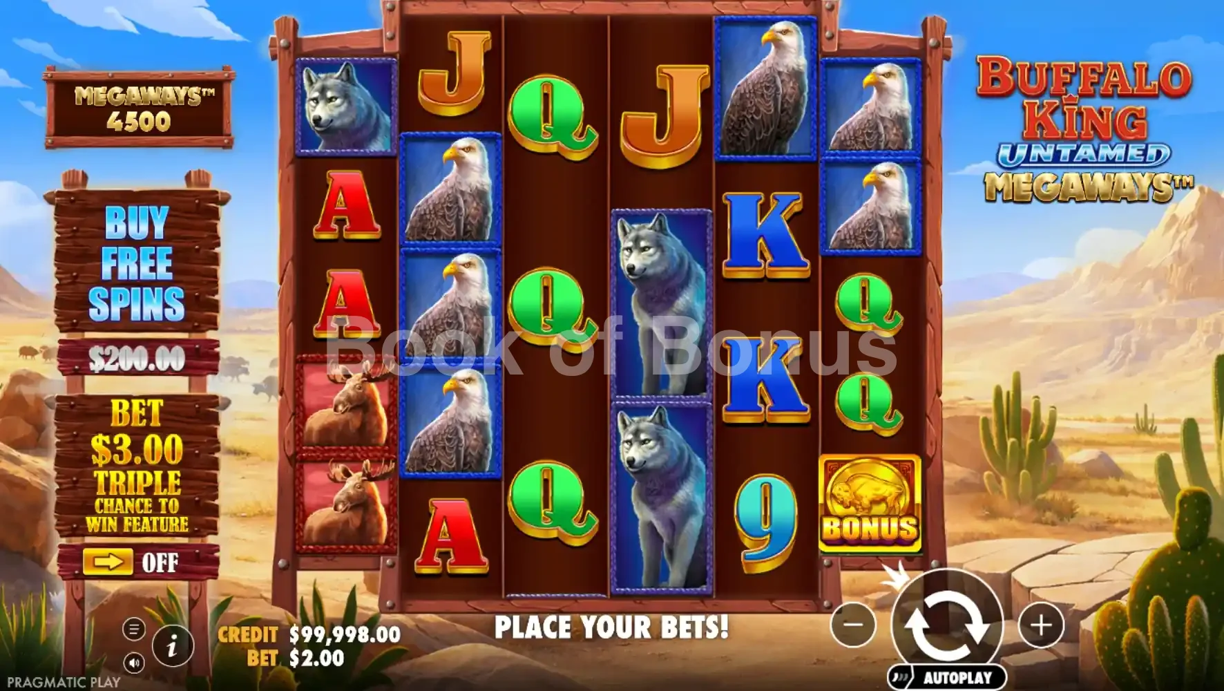 Buffalo King Untamed Megaways par Pragmatic Play - jeu de base et disposition des rouleaux