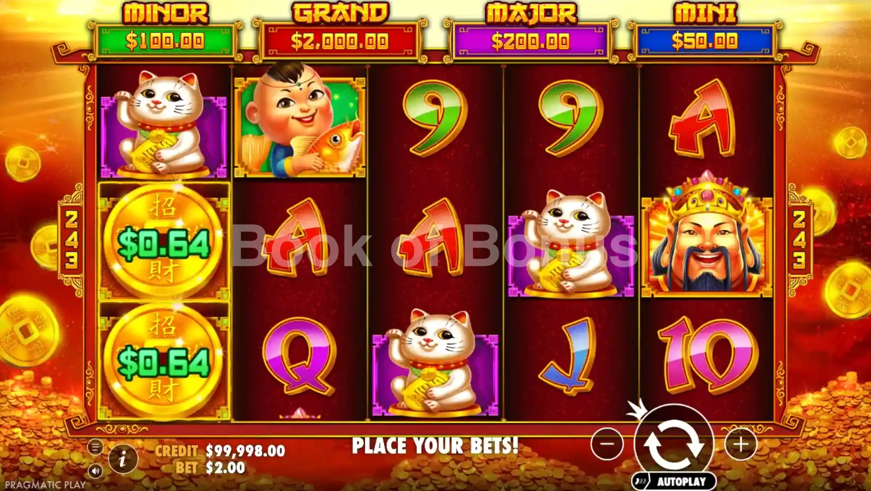 Caishen's Cash par Pragmatic Play - jeu de base et disposition des rouleaux