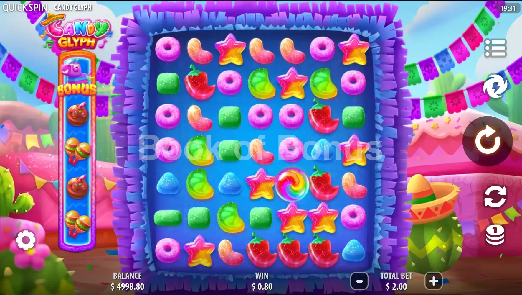 Candy Glyph par Quickspin - jeu de base et disposition des rouleaux