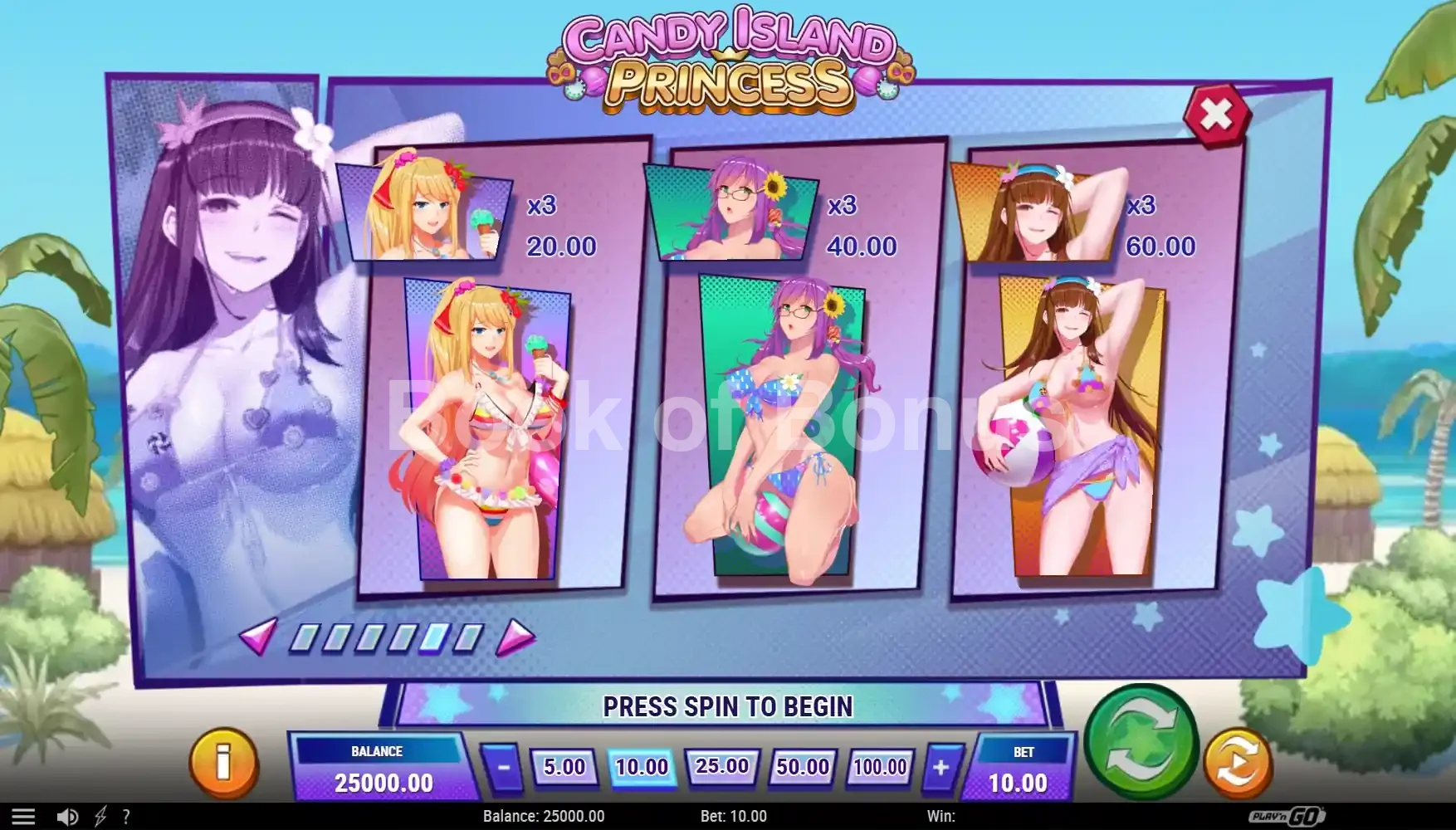 Tableau des gains Candy Island Princess