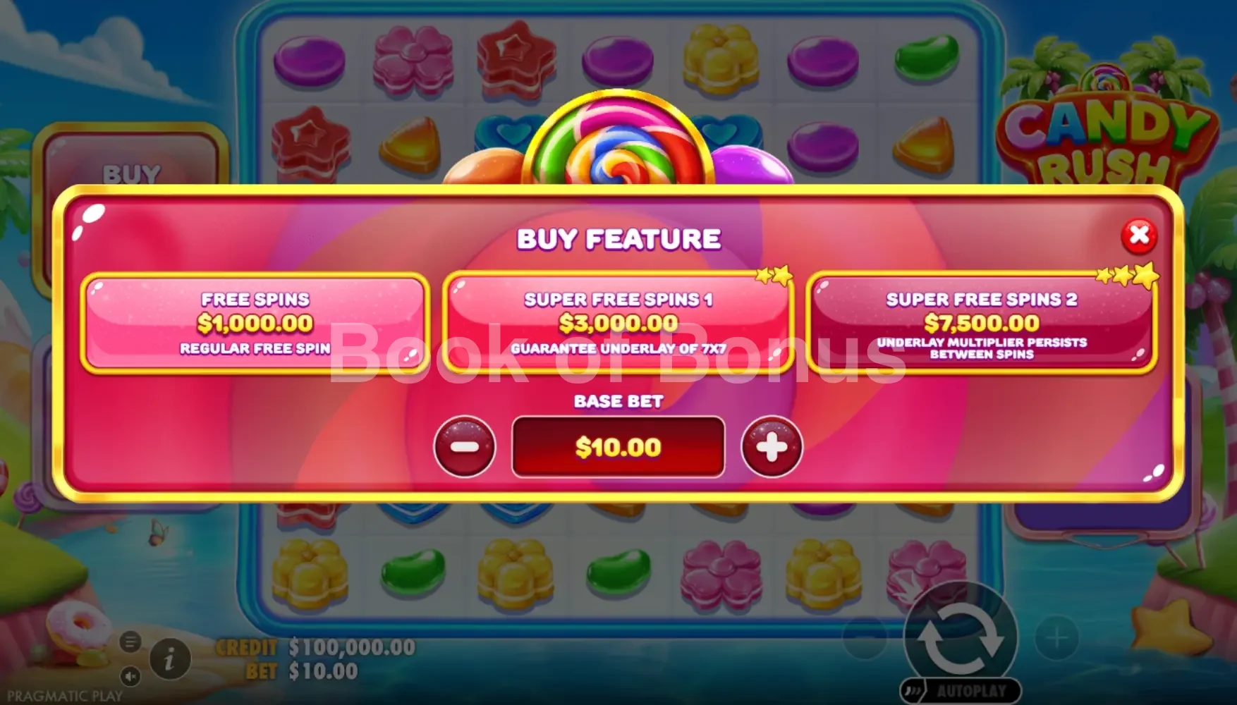 Achat de bonus Candy Rush