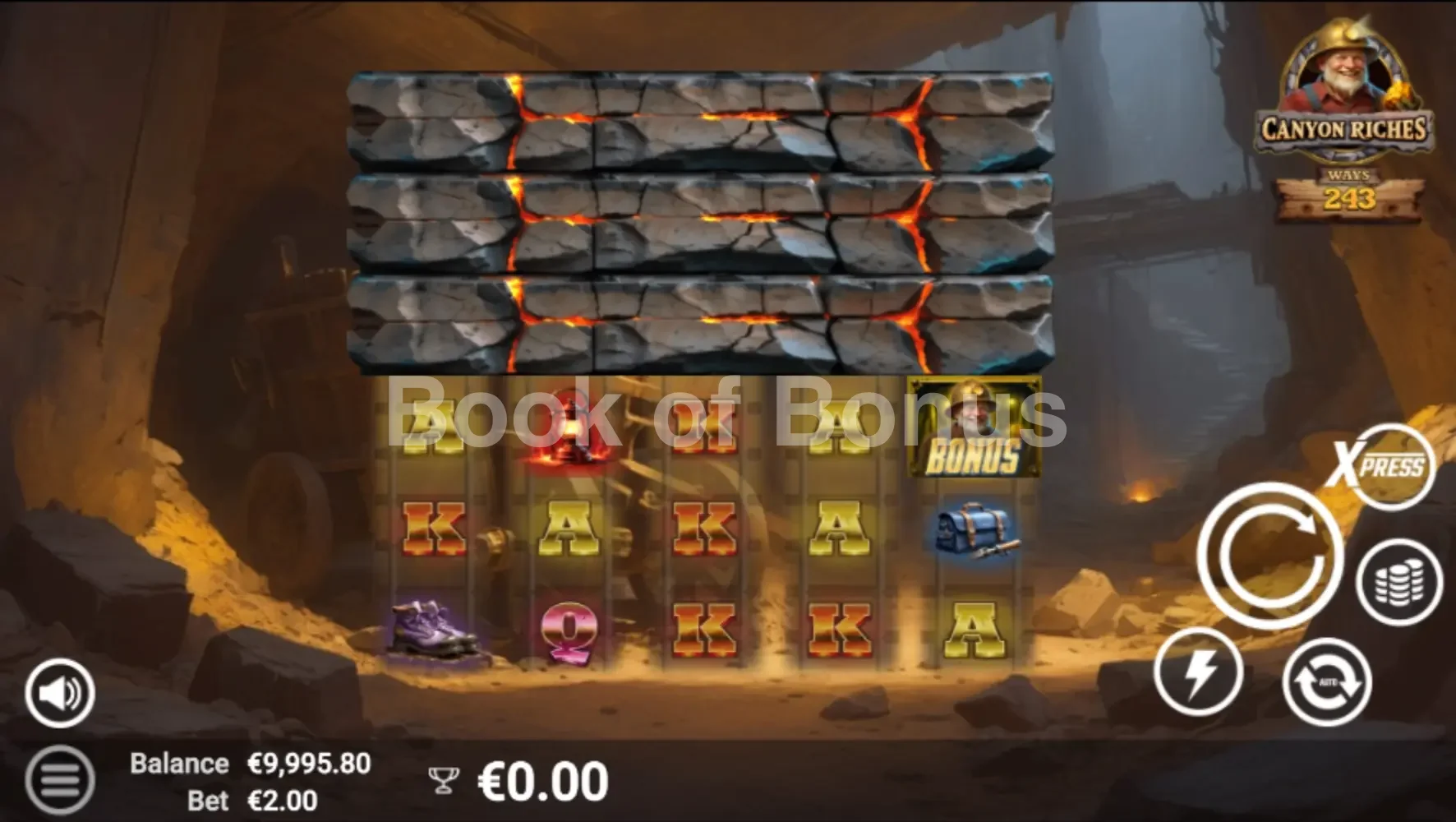 Canyon Riches par Avatar UX - jeu de base et disposition des rouleaux
