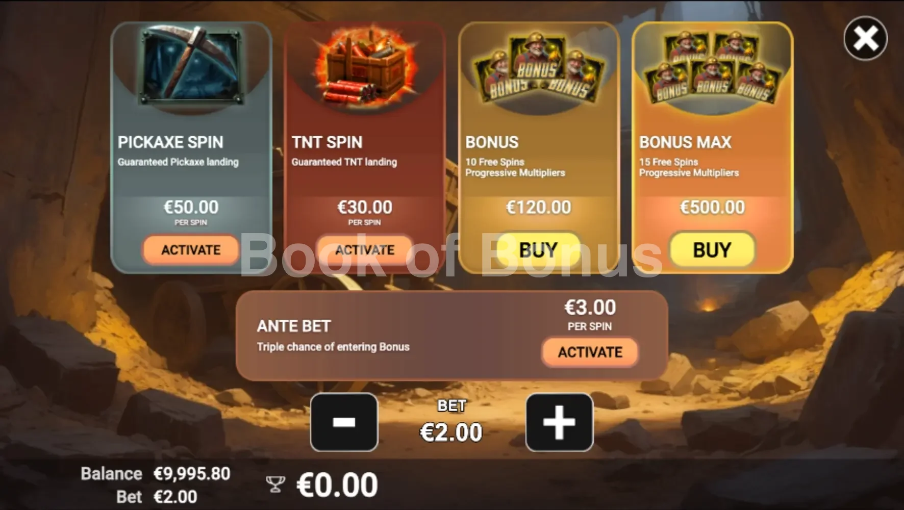 Canyon Riches par Avatar UX - menu d'achat de bonus et options