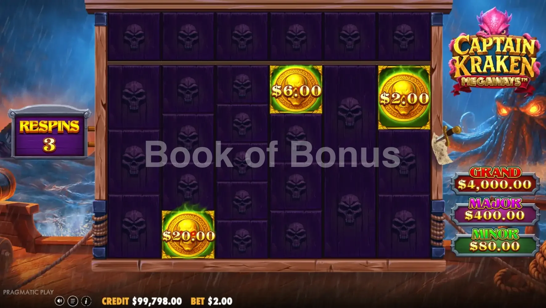 Round de respins Captain Kraken Megaways