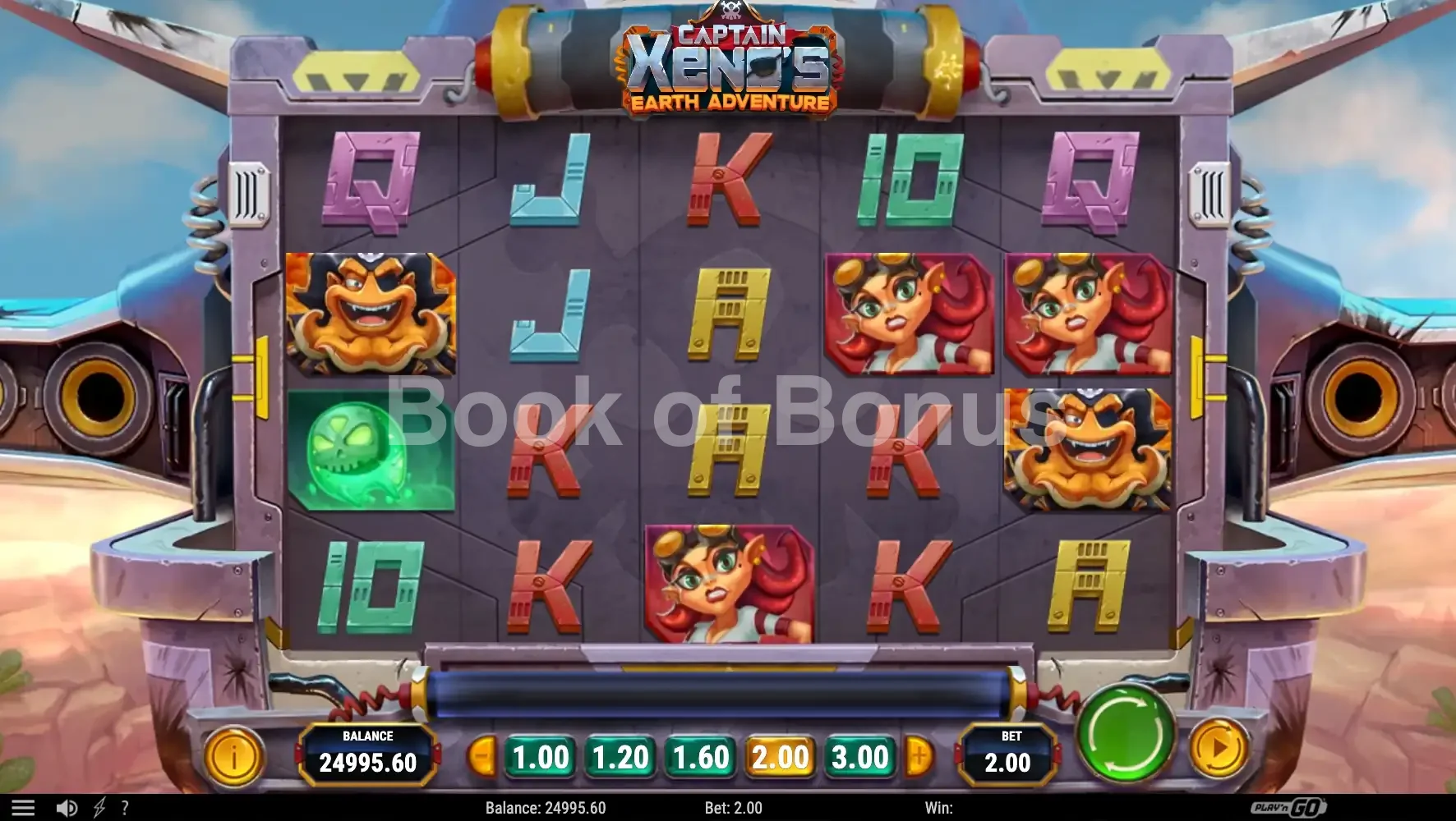 Captain Xeno's Earth Adventure par Play'n GO - jeu de base et disposition des rouleaux