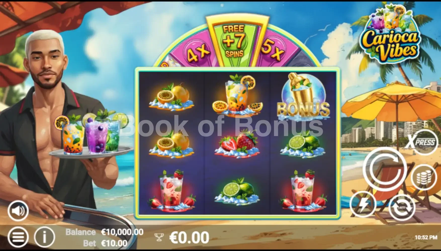 Carioca Vibes par Avatar UX - jeu de base et disposition des rouleaux