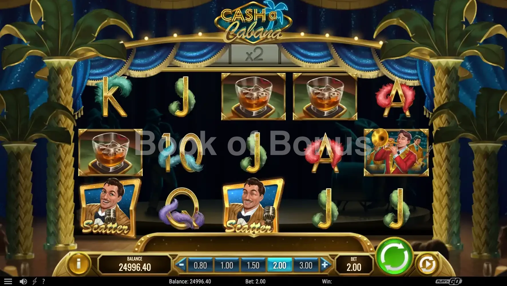 Cash-a-Cabana par Play'n GO - jeu de base et disposition des rouleaux