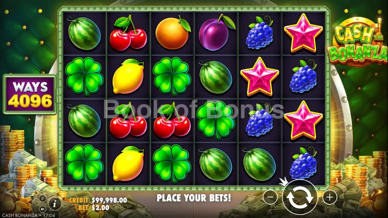 Cash Bonanza par Pragmatic Play - jeu de base et disposition des rouleaux