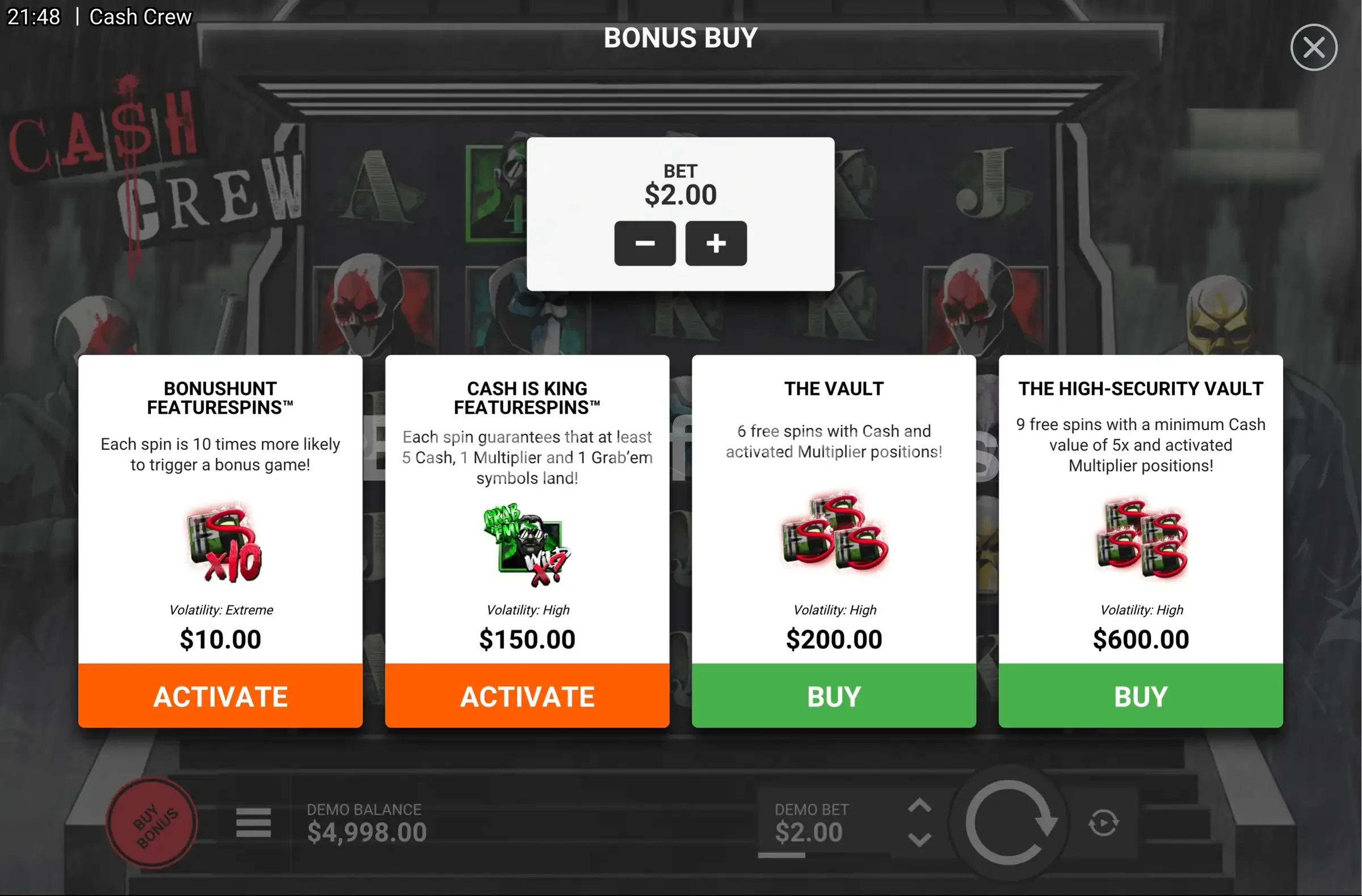 Achat de bonus Cash Crew