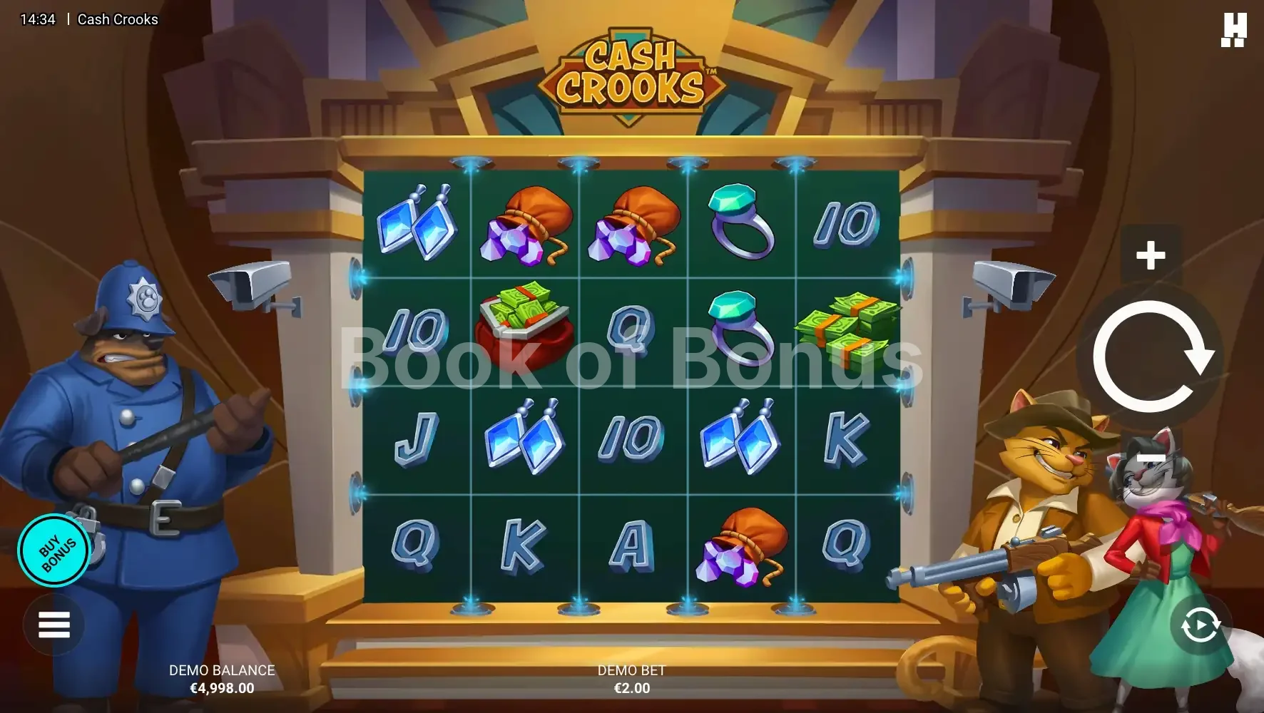 Cash Crooks par Hacksaw Gaming - jeu de base et disposition des rouleaux