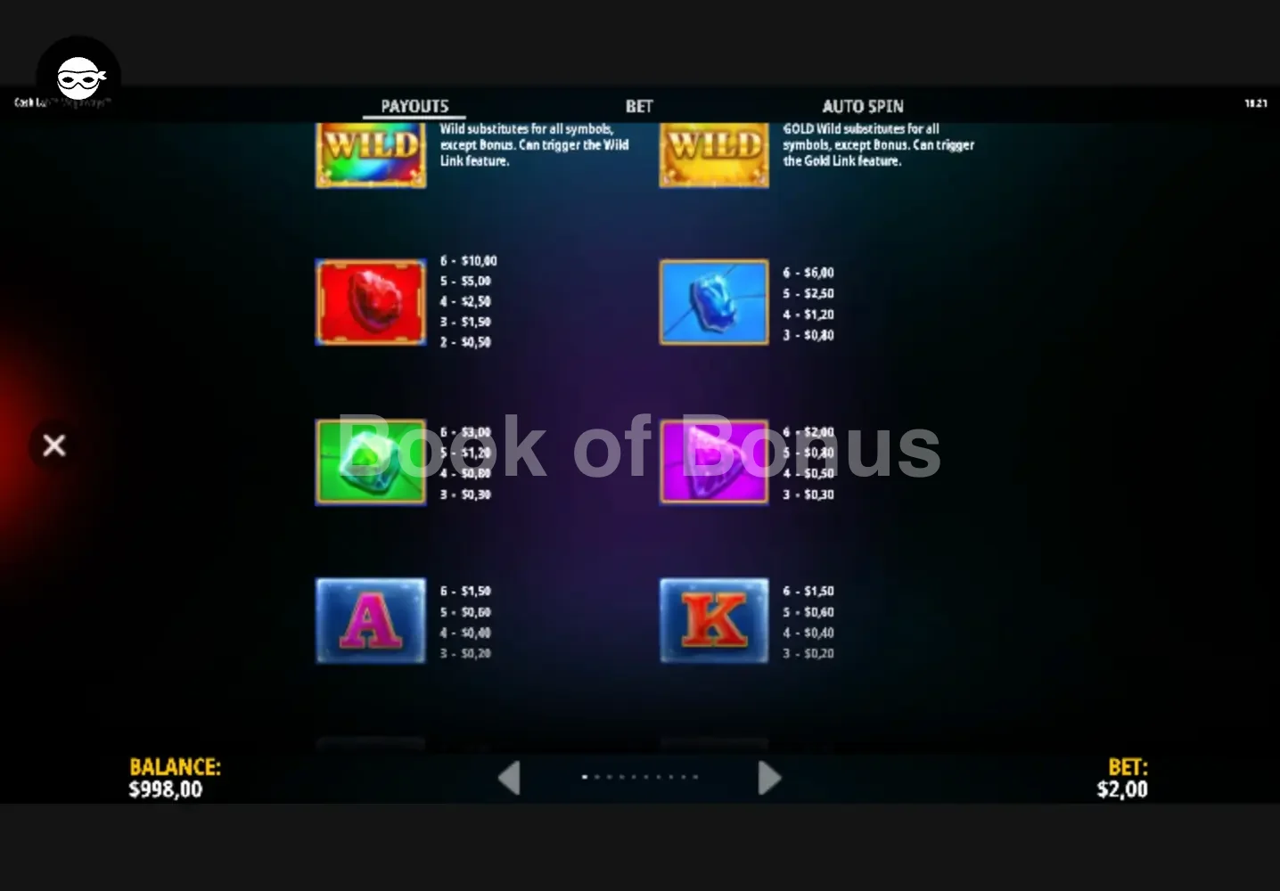 Cash Lab Megaways par iSoftBet - table des gains et valeurs des symboles