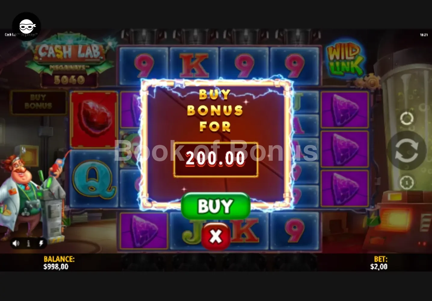 Cash Lab Megaways par iSoftBet - menu d'achat de bonus et options