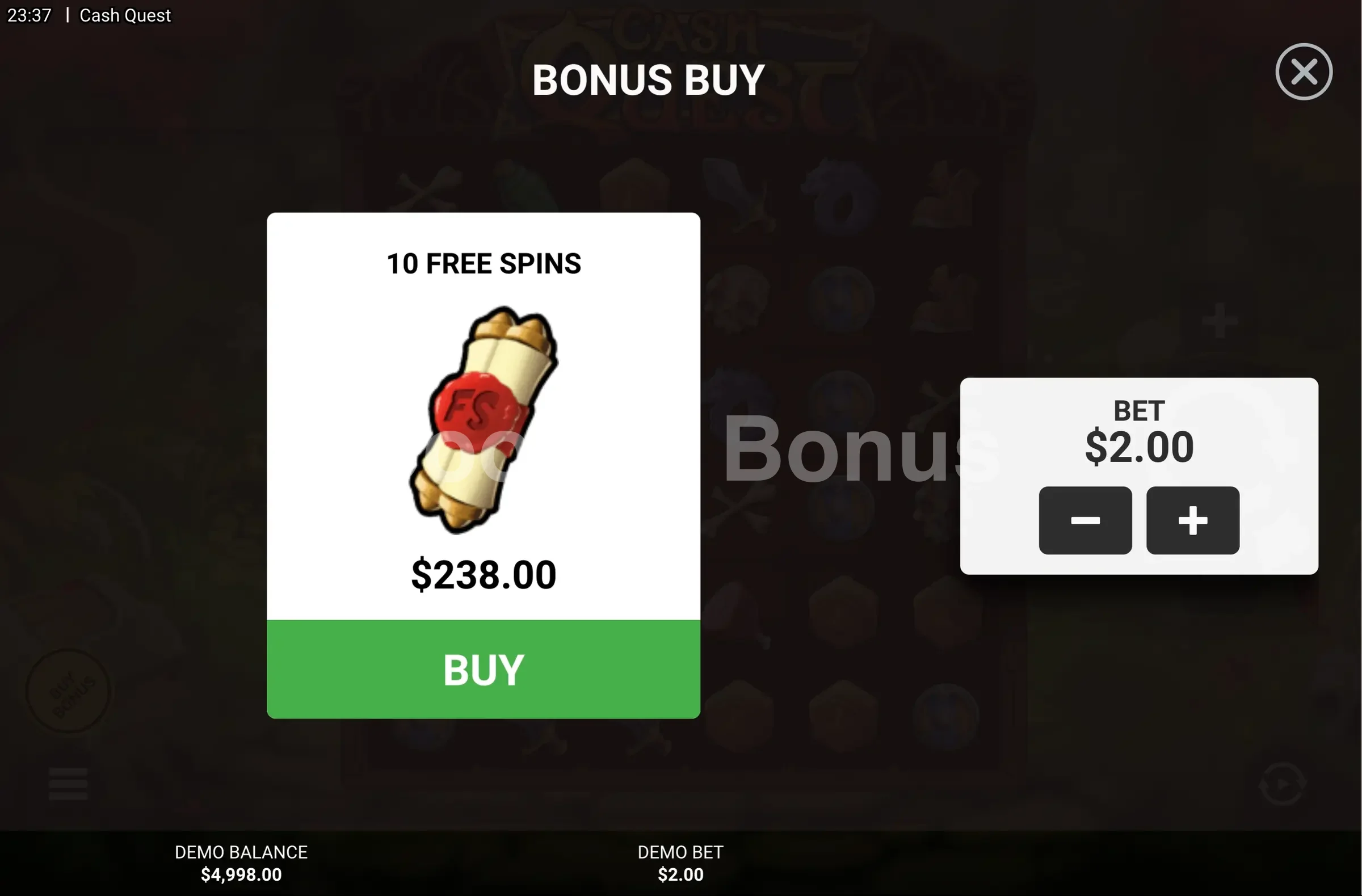 Achat du bonus Cash Quest