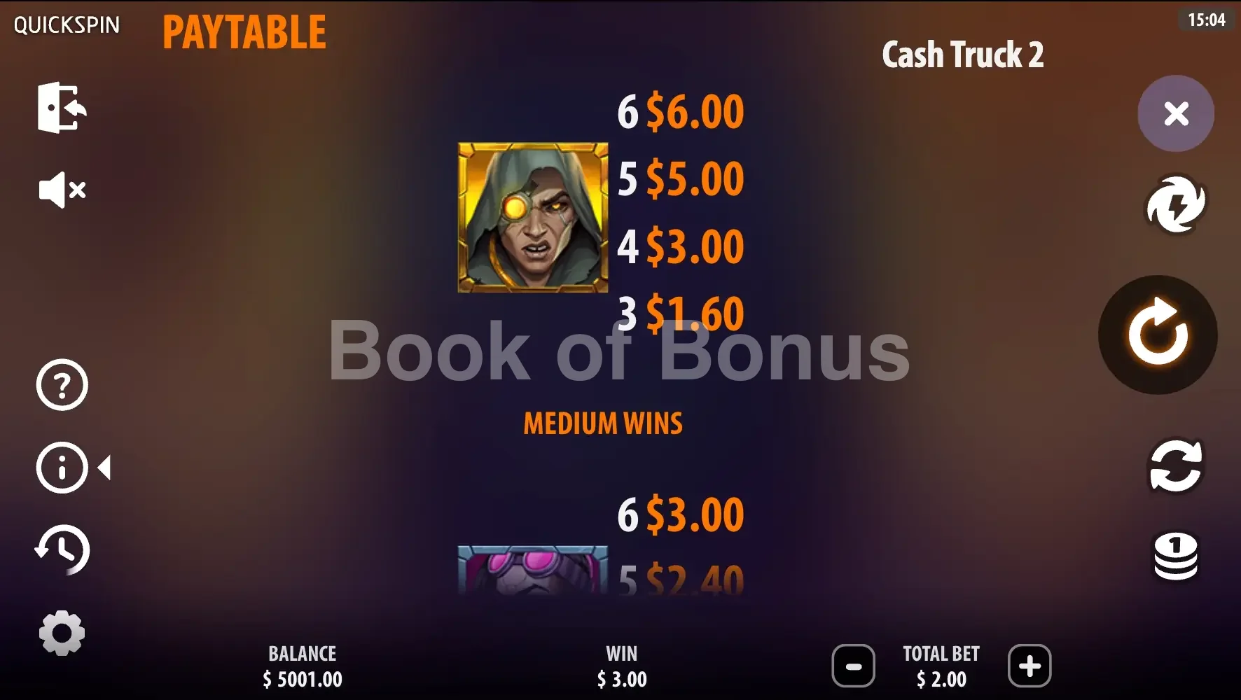 Cash Truck 2 par Quickspin - table des gains et valeurs des symboles
