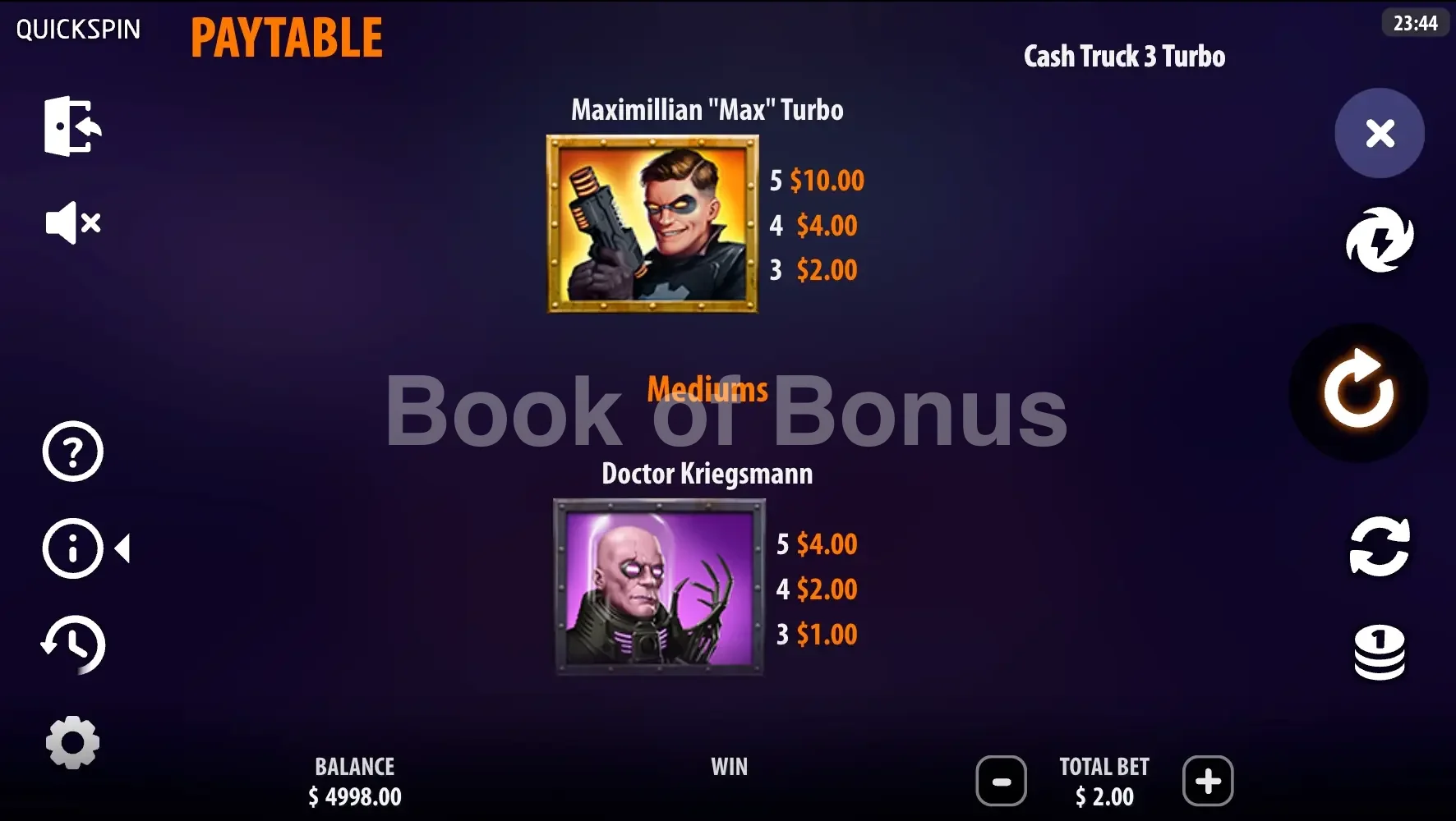 Cash Truck 3 Turbo par Quickspin - table des gains et valeurs des symboles