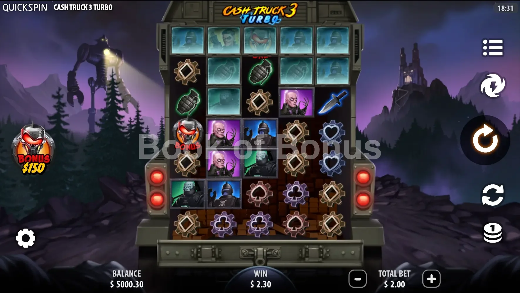 Cash Truck par Quickspin - jeu de base et disposition des rouleaux