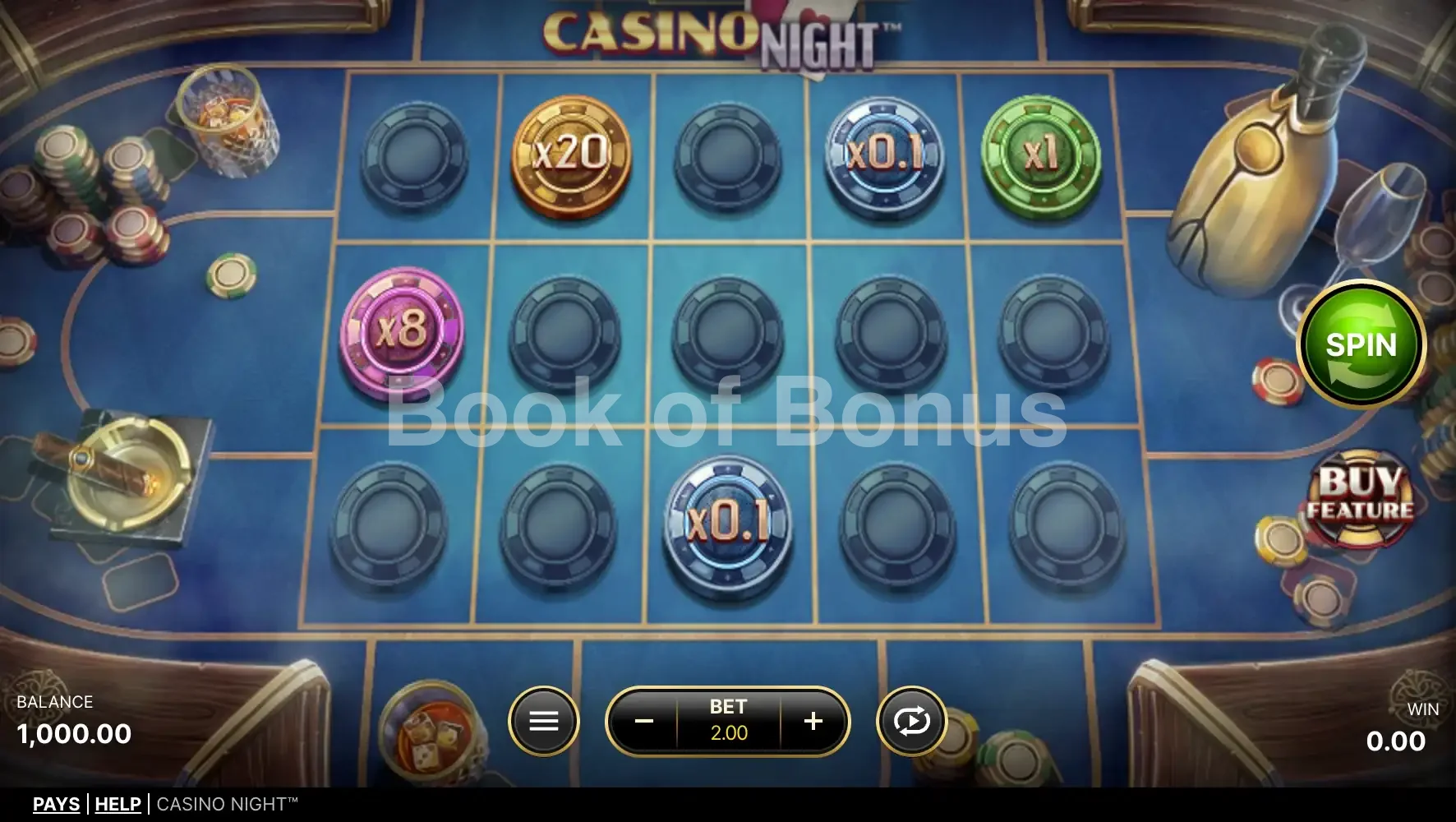 Casino Night par NetEnt - jeu de base et disposition des rouleaux