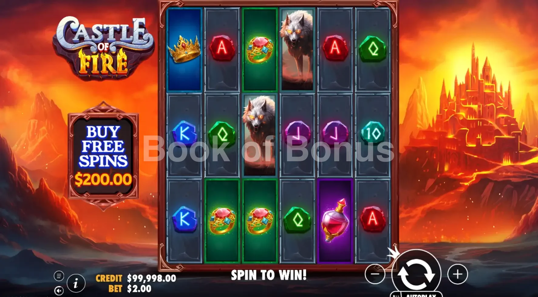 Castle of Fire par Pragmatic Play - jeu de base et disposition des rouleaux