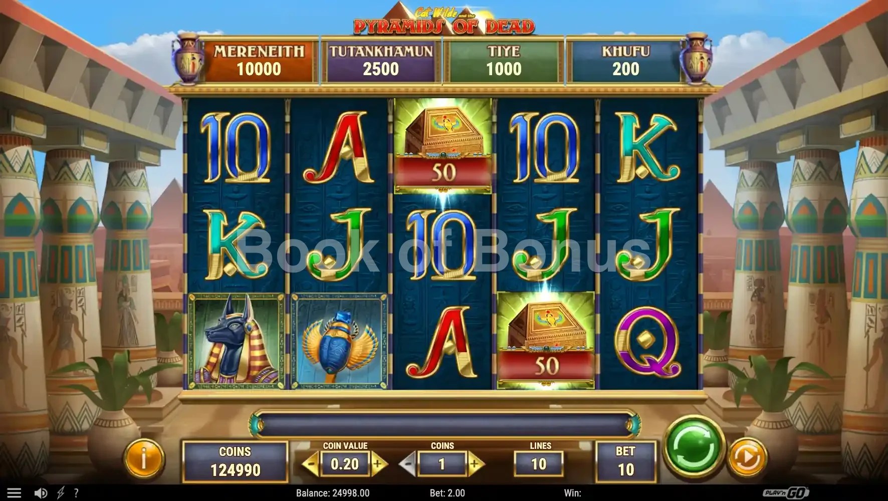 Cat Wilde and the Pyramids of Dead par Play'n GO - jeu de base et disposition des rouleaux