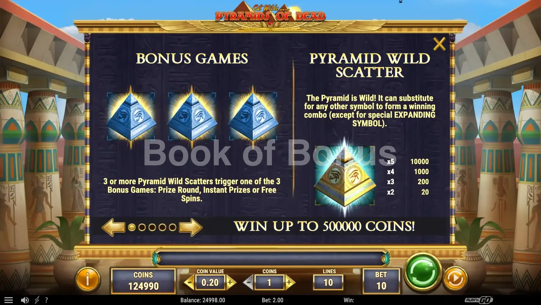 Cat Wilde and the Pyramids of Dead par Play'n GO - table des gains et valeurs des symboles