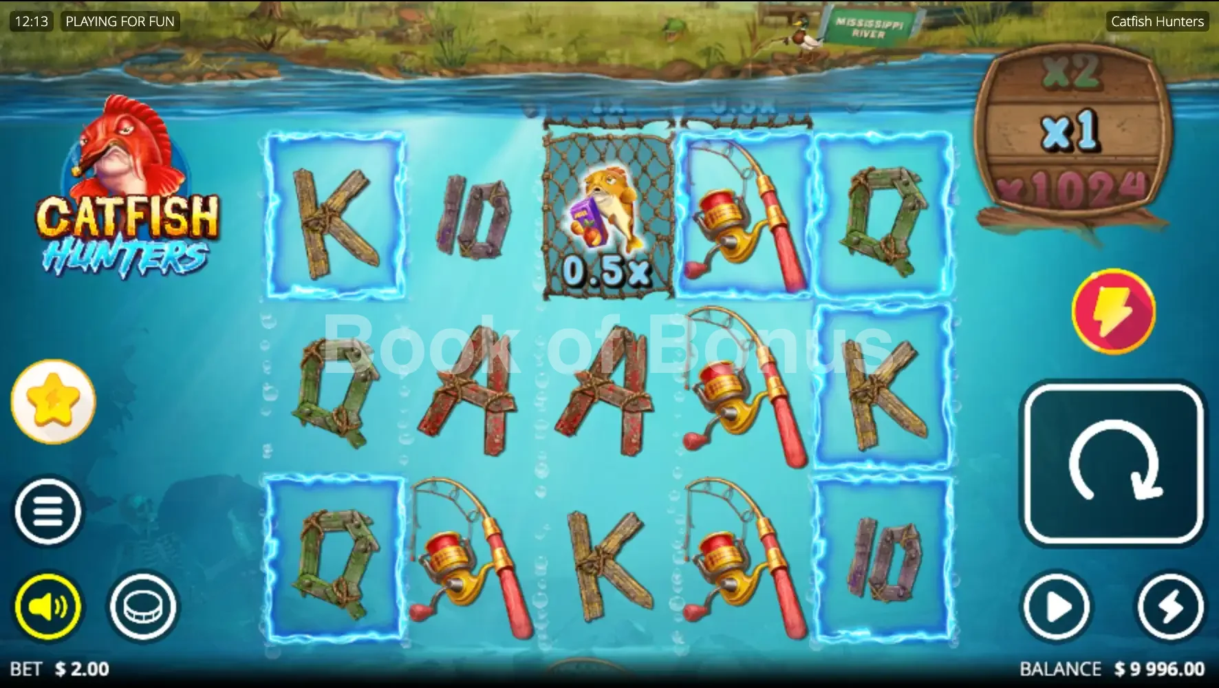 Catfish Hunters par Nolimit City - jeu de base et disposition des rouleaux
