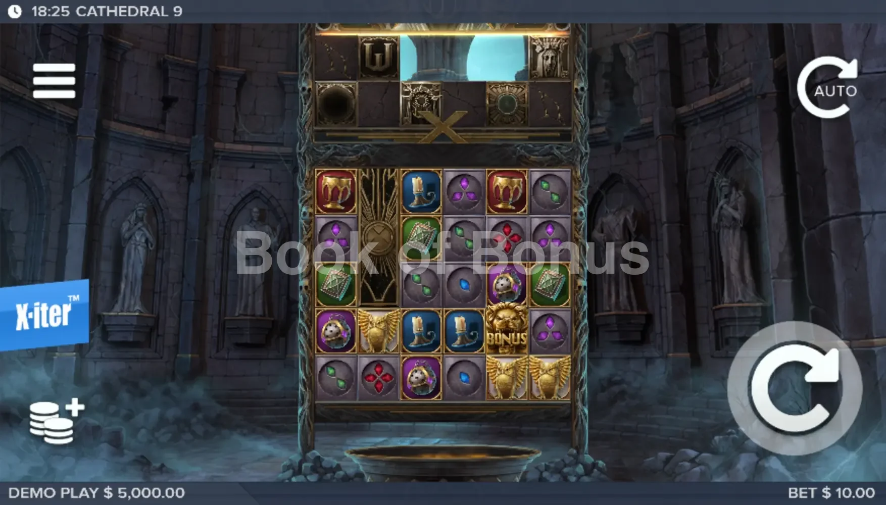 Cathedral 9 par ELK Studios - jeu de base et disposition des rouleaux