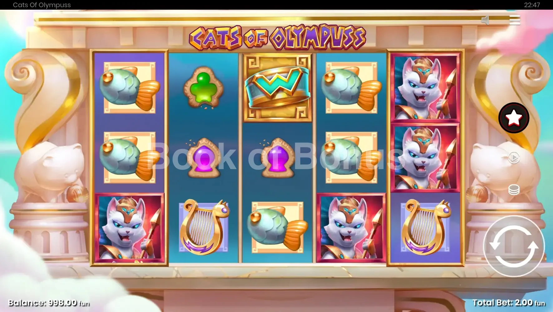 Cats of Olympuss par Push Gaming - jeu de base et disposition des rouleaux