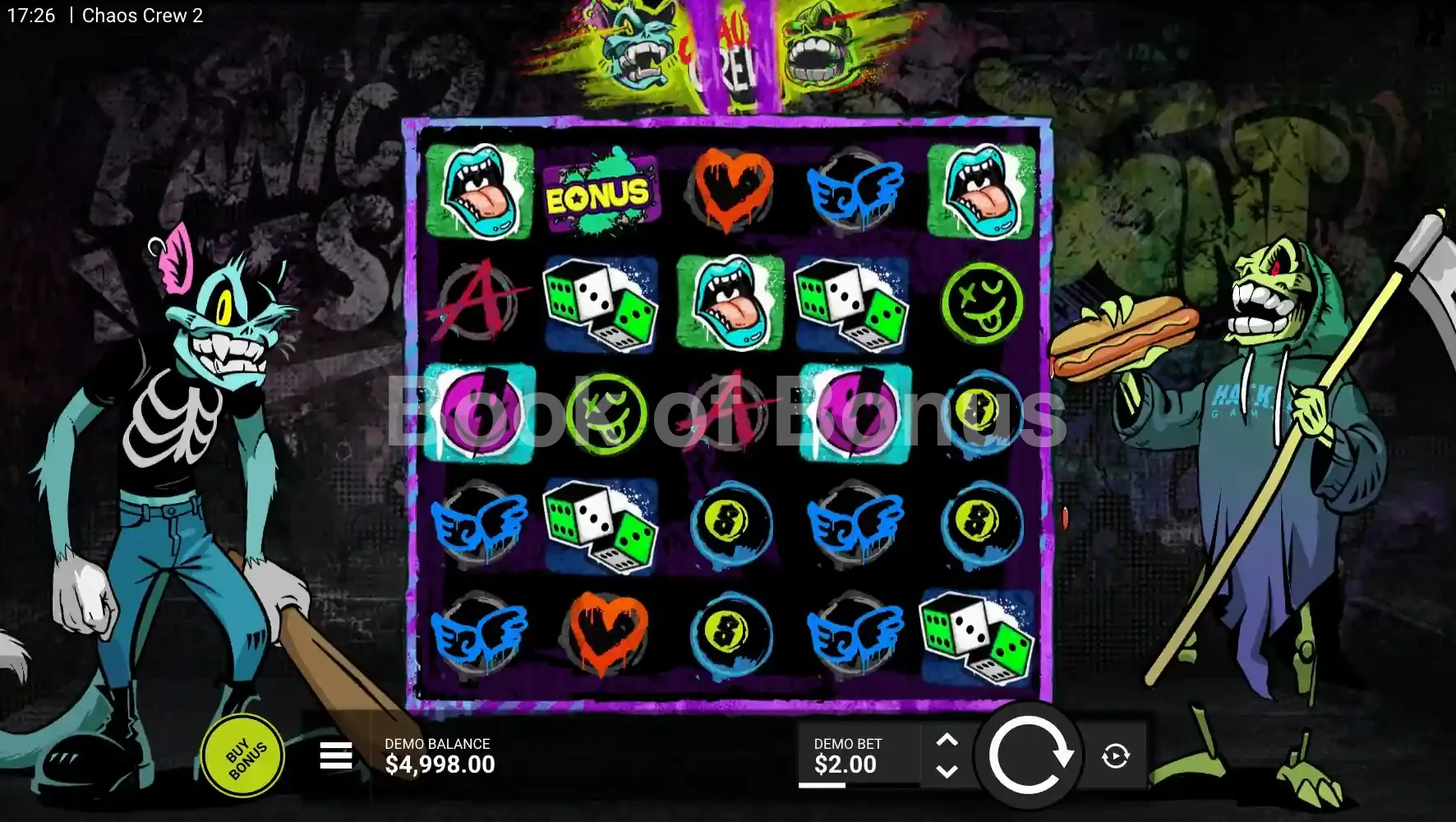 Chaos Crew 2 par Hacksaw Gaming - jeu de base et disposition des rouleaux