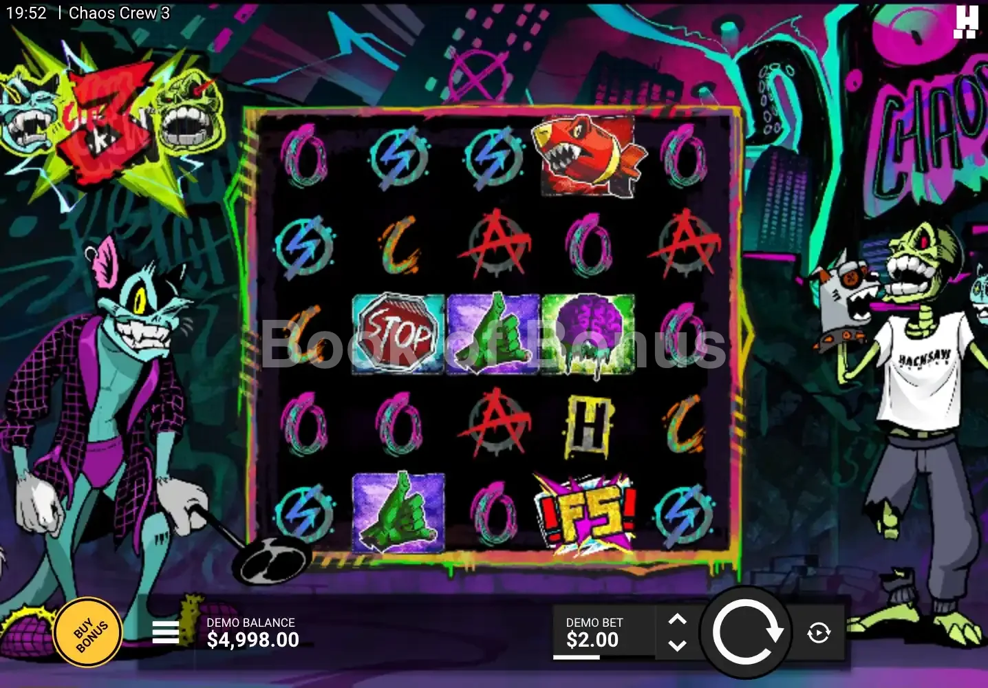 Chaos Crew 3 par Hacksaw Gaming - jeu de base et disposition des rouleaux