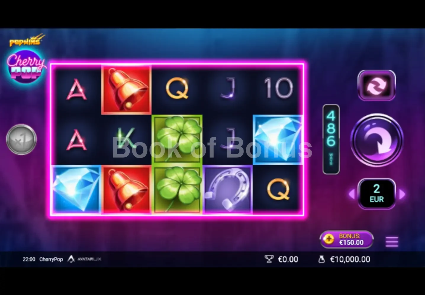 Cherry Pop par Avatar UX - jeu de base et disposition des rouleaux