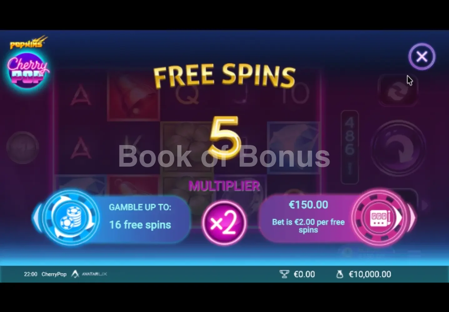 Cherry Pop par Avatar UX - menu d'achat de bonus et options