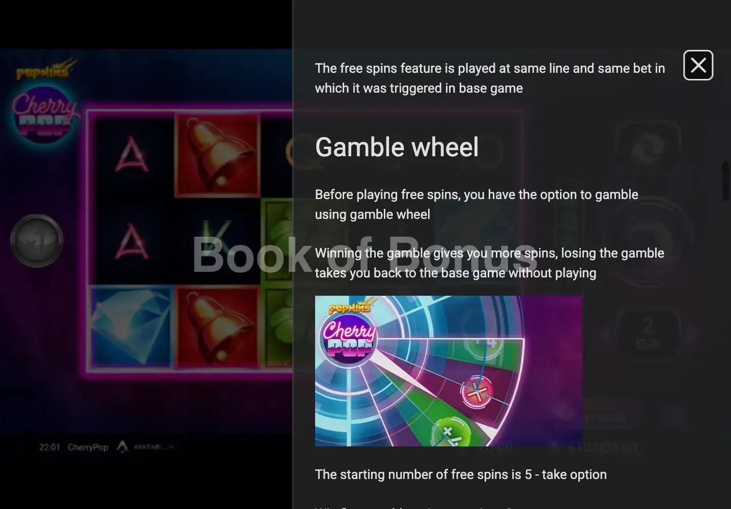 Cherry Pop par Avatar UX - table des gains et valeurs des symboles